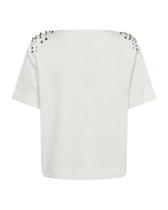 CMMUSE - T-SHIRT MED SKULDERPUDER I RÅHVID