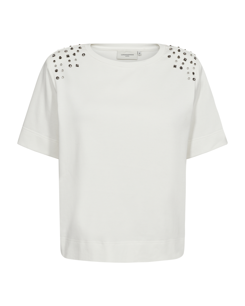 CMMUSE - T-SHIRT MED SKULDERPUDER I RÅHVID