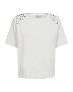CMMUSE - T-SHIRT MED SKULDERPUDER I RÅHVID