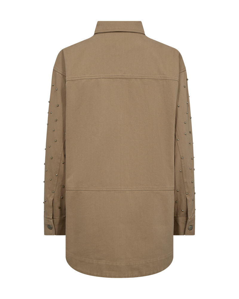 CMMETEOR - LANG DENIMJAKKE MED NITTER I BEIGE