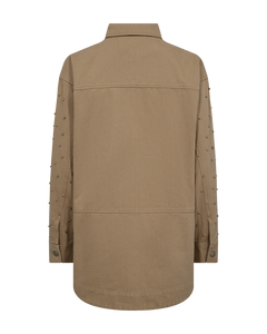 CMMETEOR - LANG DENIMJAKKE MED NITTER I BEIGE