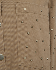 CMMETEOR - LANG DENIMJAKKE MED NITTER I BEIGE