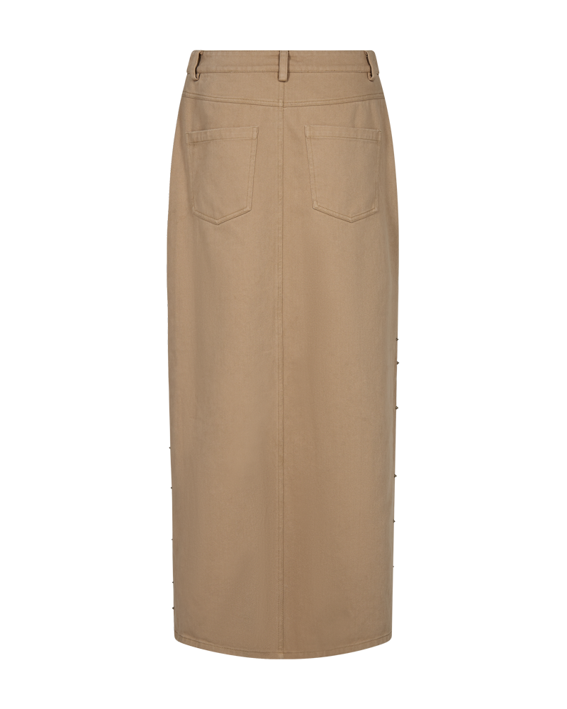 CMMETEOR - LANG DENIMNEDERDEL MED NITTER I BEIGE