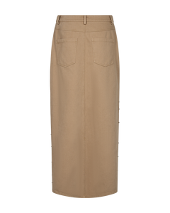 CMMETEOR - LANG DENIMNEDERDEL MED NITTER I BEIGE