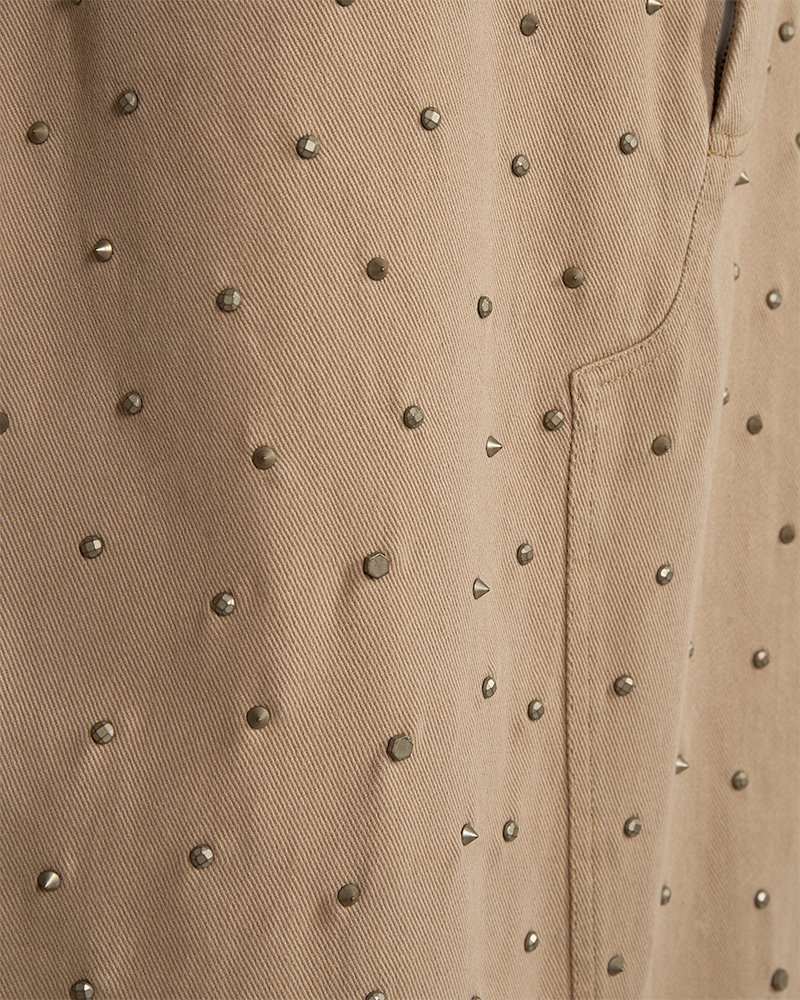 CMMETEOR - LANG DENIMNEDERDEL MED NITTER I BEIGE