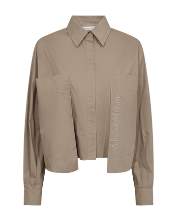 CMBLUR - KORT SKJORTE MED LOGODETALJE I BEIGE