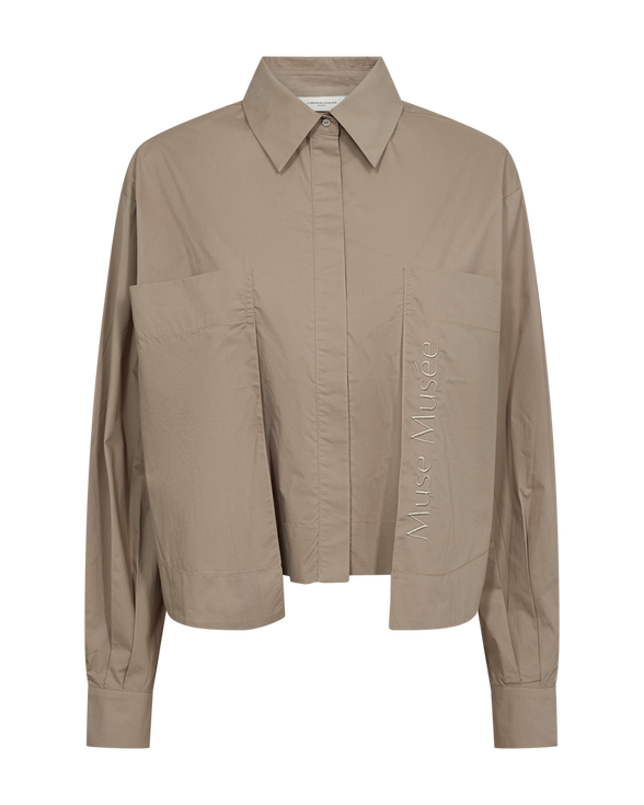 CMBLUR - KORT SKJORTE MED LOGODETALJE I BEIGE