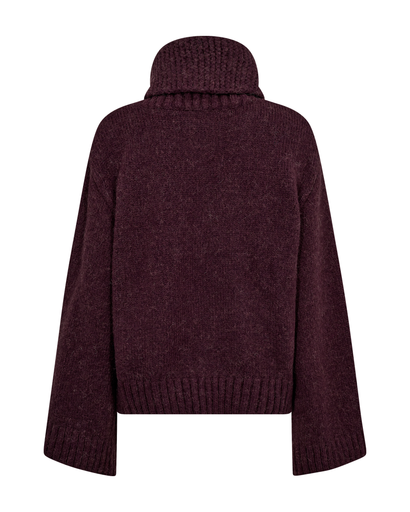 CMANDREA - STRIKKET PULLOVER MED AFTAGELIG RULLEKRAVE I RØD