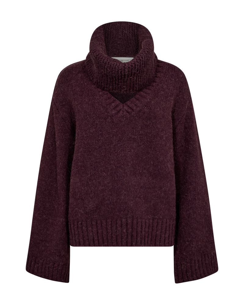 CMANDREA - STRIKKET PULLOVER MED AFTAGELIG RULLEKRAVE I RØD