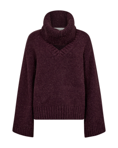 CMANDREA - STRIKKET PULLOVER MED AFTAGELIG RULLEKRAVE I RØD