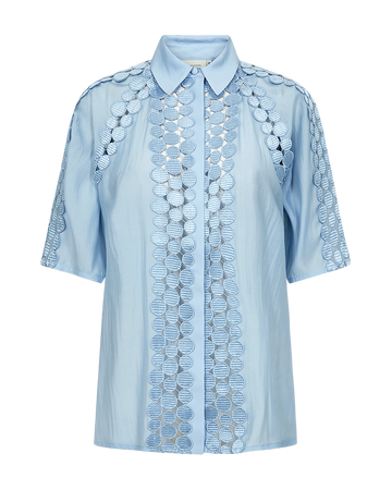 CMMOLLY - SKJORTE MED CUT-AND-SEW BLONDER I BLÅ
