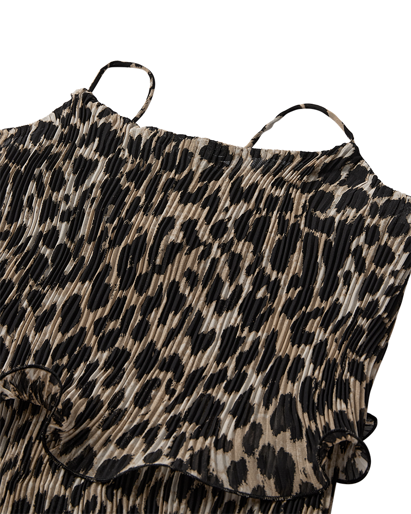 CMKIRA - PLISSERET KJOLE MED FLÆSER I LEOPARD