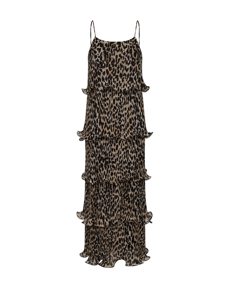 CMKIRA - PLISSERET KJOLE MED FLÆSER I LEOPARD