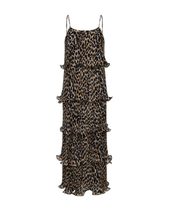 CMKIRA - PLISSERET KJOLE MED FLÆSER I LEOPARD
